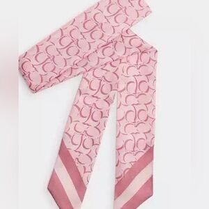 Coach Powder Pink Scarf Signature Silk Skinny Scarf Tickled Pink NWT